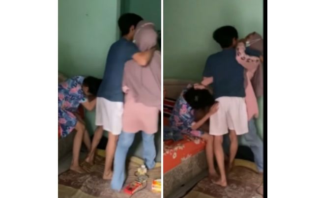 Tangkapan video viral gerebek pelakor. Perempuan jambak pelakor yang kepergok sedang berduaan di kamar kos. [IST]