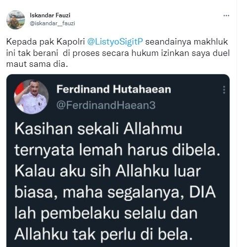 Minta duel dengan Ferdinand (twitter.com/iskandar__fauzi)
