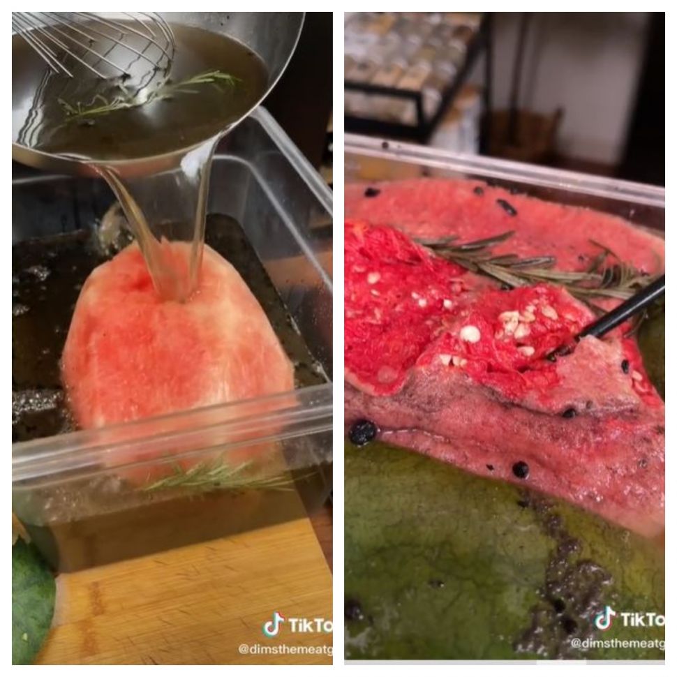Eksperimen membuat daging dari semangka (TikTok @dimsthemeatguy)