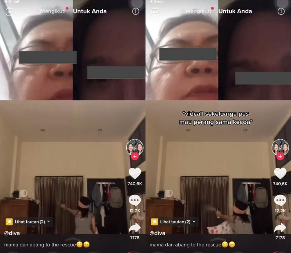 Video Call Keluarga Saat Perang Lawan Kecoa di Kosan (TikTok)