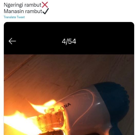 Viral Hair Dryer Malah Terbakar saat Dipakai (twitter.com/txtdarionlshop)