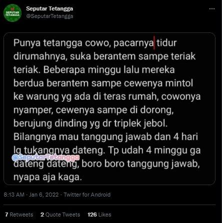 Viral Aksi Cowok Ajak Pacar Nginap Berujung Bikin Tetangga Kesal. (Twitter/@SeputarTetangga)