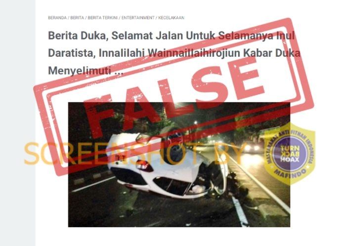 CEK FAKTA Beredar Kabar Inul Daratista Meninggal Dunia Karena Kecelakaan Maut. (Turnbackhoax.id)