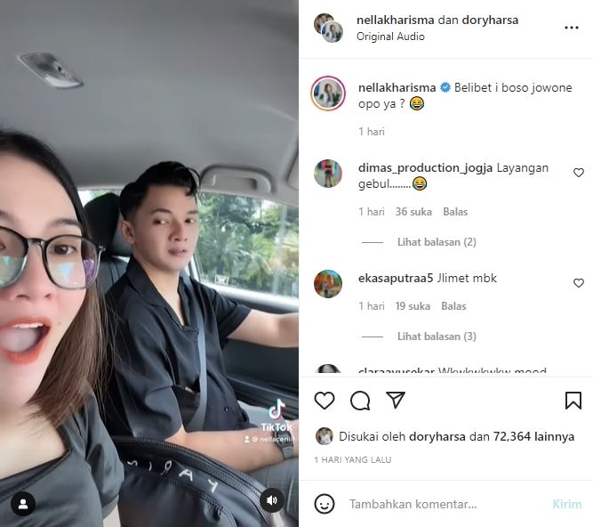 Nella Kharisma dan Dorry Harsa bikin video parodi series Layangan Putus. [Instagram]