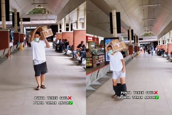 Viral Cowok Gotong Kardus Bikin Teman Ngakak Sampai Nangis. (TikTok)