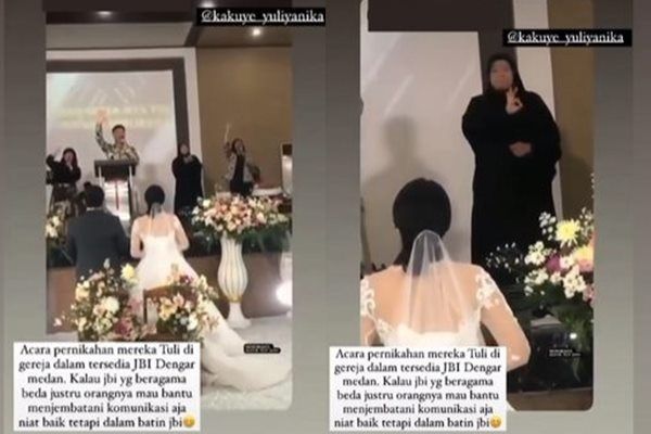 Viral Wanita Muslim Jadi Juru Bahasa Isyarat Pernikahan Pengantin Tuli di Gereja. (TikTok)