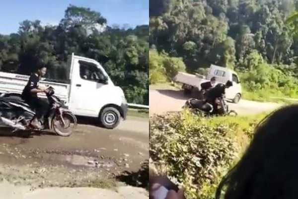 Viral Pemotor Melongo Disemangati Cewek di Pinggir Jalan. (Twitter/@txtpengendara)