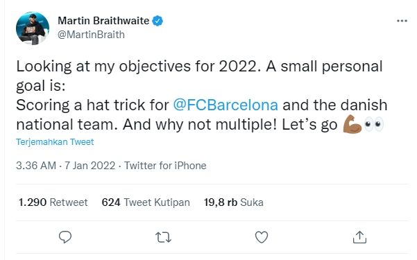 Martin Braithwaite ingin cetak hattrick untuk Barcelona di tahun 2022. (Twitter/@MartinBraith)