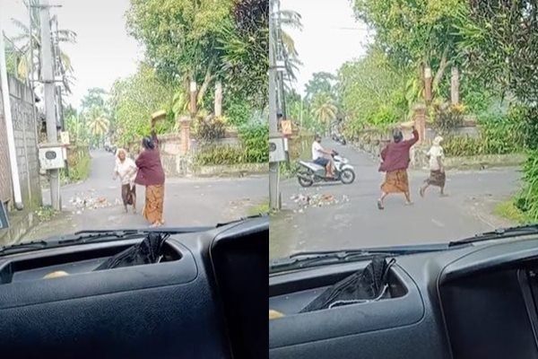 Viral Dua Nenek Berantem Bak Dendam Kesumat di Perempatan. (TikTok)