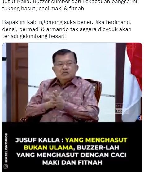 Jusuf Kalla soal Buzzer (twitter.com/ekowboy2)