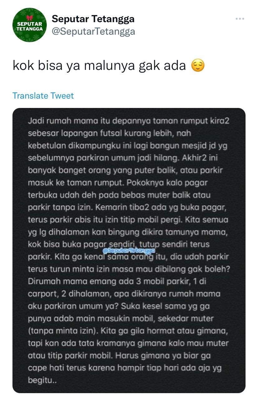 Rumah Ibu Dipakai Parkir Mobil Sembarangan, Pagar Dibuka Tutup Seenaknya Tanpa Izin (Twitter/@SeputarTetangga)