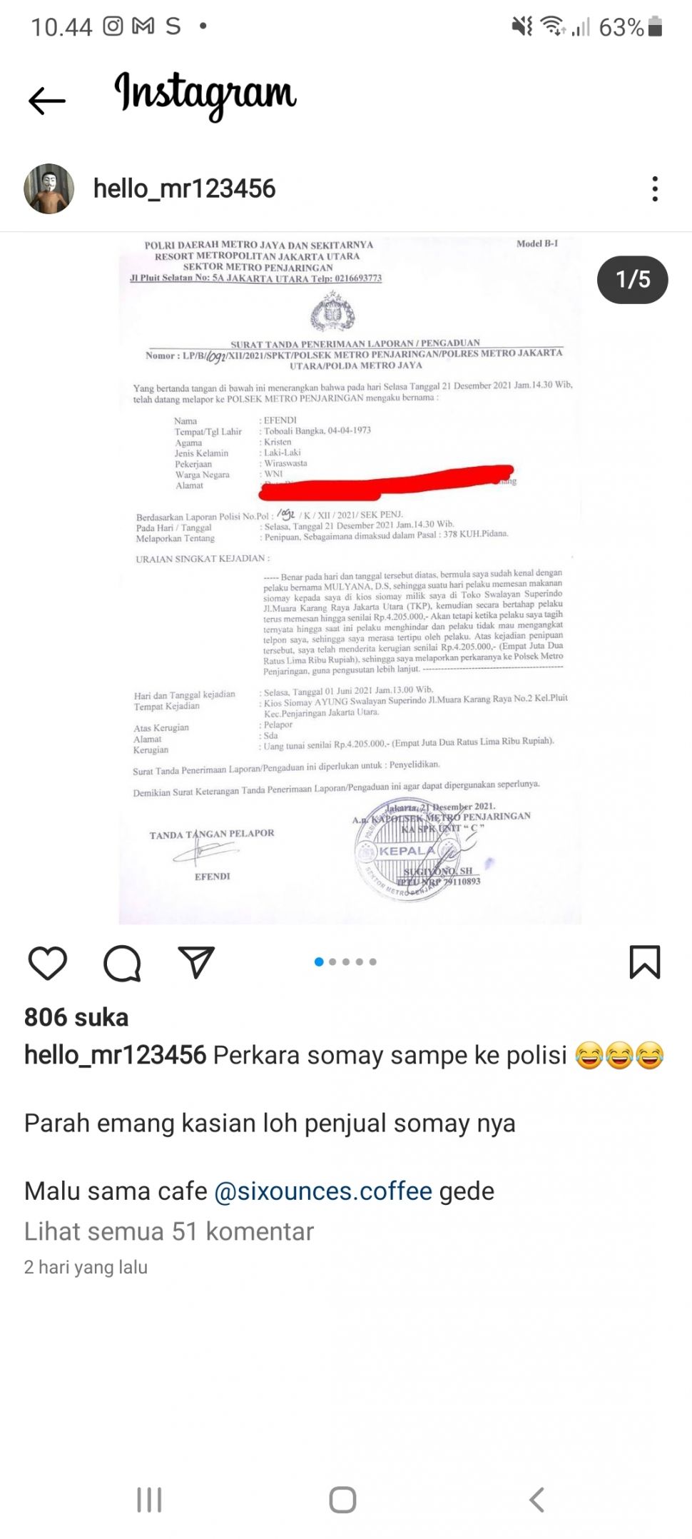 Seorang pedagang siomay di Pluit, Penjaringan, Jakarta Utara mengaku tertipu oleh pelanggannya senilai Rp4,2 juta. Kasus ini tersebar di media sosial hingga viral. (tangkap layar/ist)