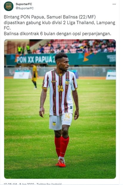 Samuel Balinsa dikabarkan direkrut Lampang FC. (Twitter/@SuporterFC)