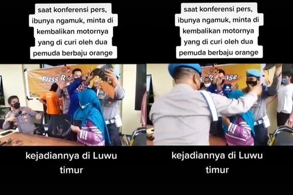 Viral Emak-emak Amuk Tersangka sampai Tendang Polisi. (TikTok)