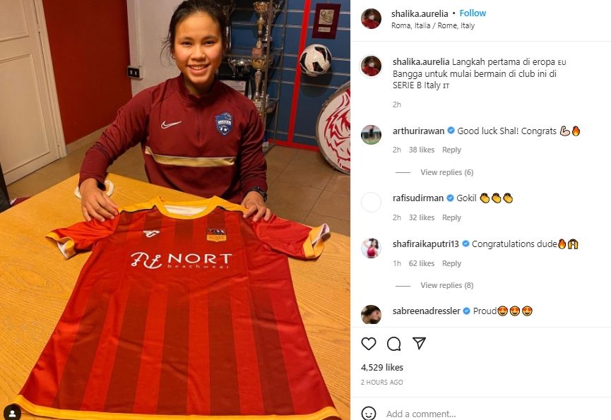 Pemain timnas Indonesia, Shalika Aurelia gabung klub Serie B Italia. (Instagram/shalika.aurelia)