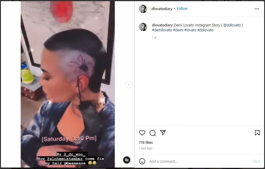 Demi Lovato Tampil dengan Rambut Botak dan Tato Laba-laba (instagram.com/dlovatodiary)