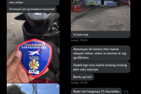 Masuk Jalur Komplek TNI AU, Pemotor Ini Diminta Beli Stiker Rp70 Ribu (Twitter/@txtdrberseragam)