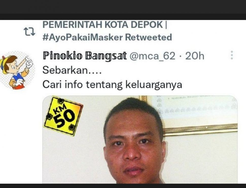 Admin akun Twitter Pemkot Depok retweet terkait penembakan anggota FPI (ist)