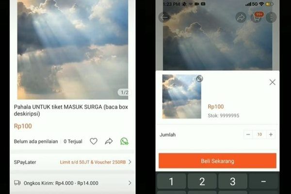 Viral Pahala Tiket Masuk Surga Dijual Murah Meriah di Olshop. (TikTok)