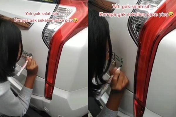 Viral Gadis Corat-coret Mobil Pakai Spidol Malah Banjir Pujian. (TikTok)