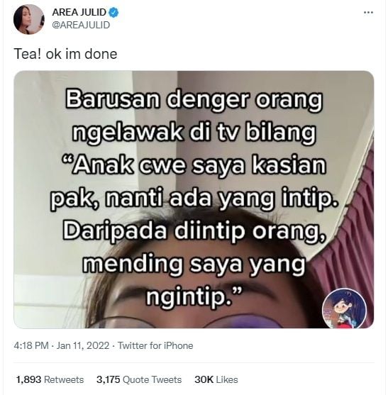 Unggahan soal Komeng [Twitter/@areajulid]