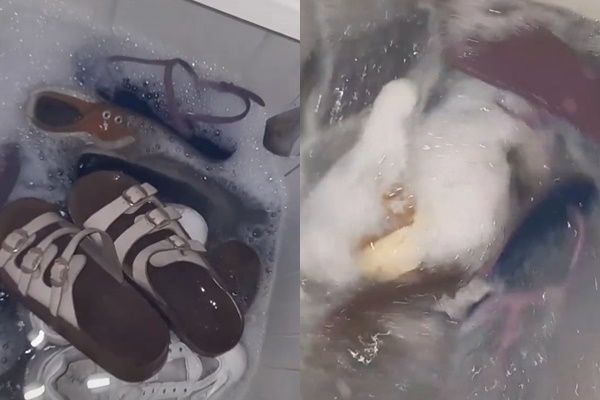 Viral Cewek Cuci Sandal dan Sepatu Pakai Mesin Cuci (TikTok)