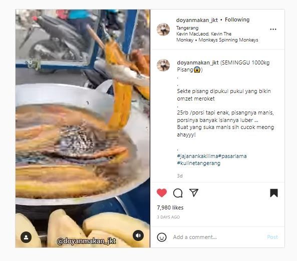 Pisang tanduk goreng (Instagram @doyanmakan_jkt)