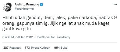 Cuitan lawas Ardhito Pramono (Twitter.com)