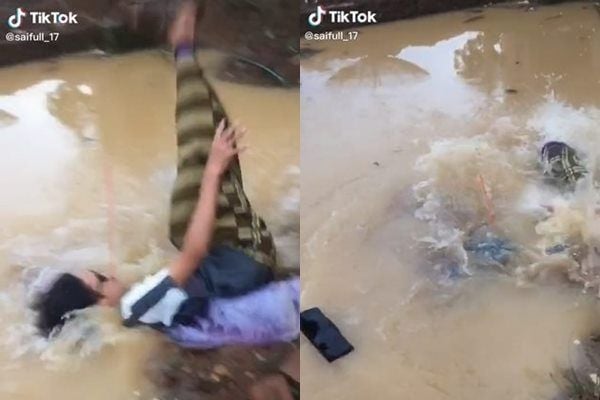 Viral Cowok Angkut Es Teh Seberat Karung Beras Berakhir Terjengkang Ke Empang. (TikTok)