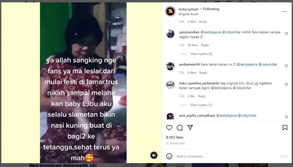 Kisah seorang ibu bikin syukuran di momen bahagia Rizky Billar dan Lesti Kejora [Instagram]