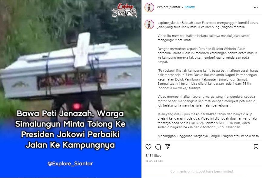 Viral Peti Mati Dibawa Naik Motor Terjang Jalan Rusak. (Instagram/@explore_siantar)