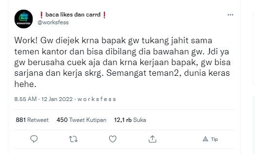 Diejek karena ayah tukang jahit (twitter.com/worksfess)