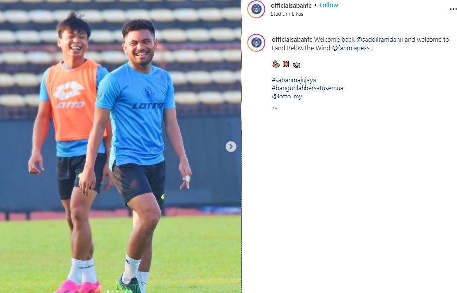 Saddil Ramdani jalani latihan bersama Sabah FC. (Instagram/officialsabahfc)