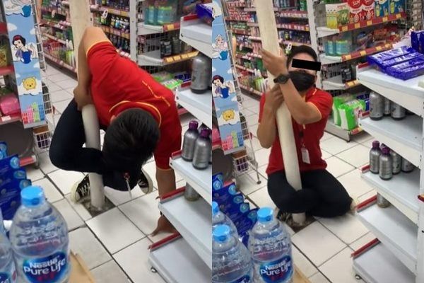 Viral Pegawai 'Pole Dance' di Minimarket. (TikTok)