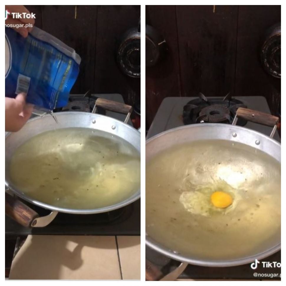 Masak telur pakai banyak minyak goreng (TikTok @nosugar)