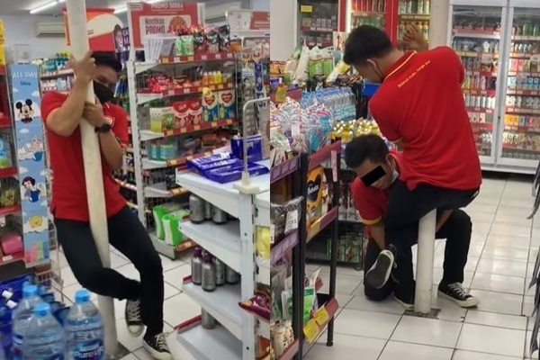 Viral Pegawai 'Pole Dance' di Minimarket. (TikTok)