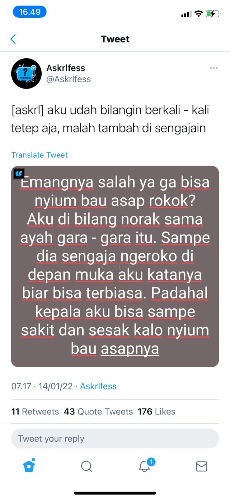 Anak tak suka asap tembakau, ayah justru lakukan hal ini, publik sampai emosi (Twitter/Askrlfess)