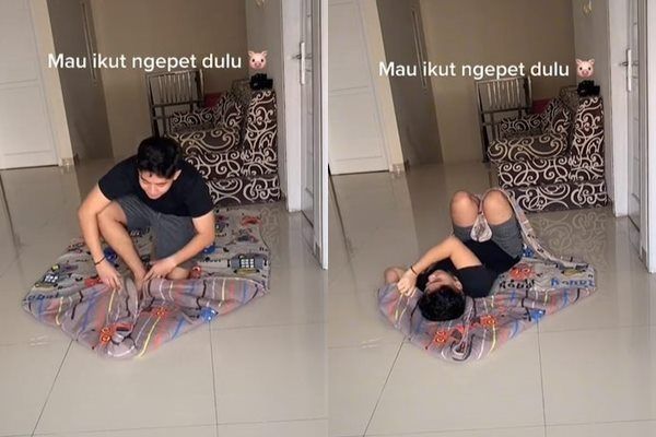 Viral Cowok Bagi Tutorial Jadi Babi Pakai Selimut Untuk Healing. (TikTok)