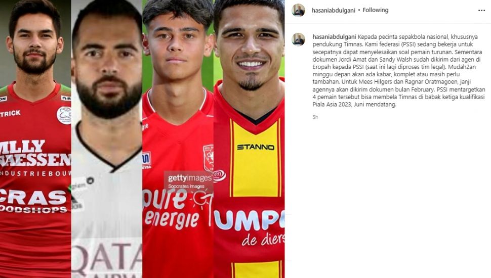 Pemain keturunan Indonesia, Jordi Amat dan Sandy Walsh disebut sudah mengirim dokumen ke PSSI. (Instagram/hasaniabdulgani)
