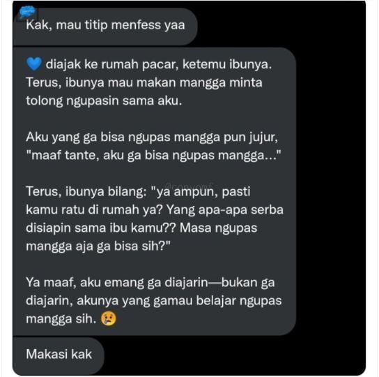 Curhat Wanita Disindir Ibu Pacar karena Perkara Mengupas Mangga (twitter.com/AREAJULID)