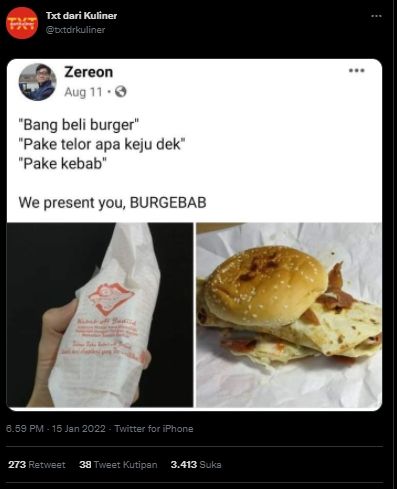 Pria Ini Jajan Burger Pakai Kebab, Publik Bengong Pas Lihat Hasil Jadinya. (Twitter/@txtdrkuliner)