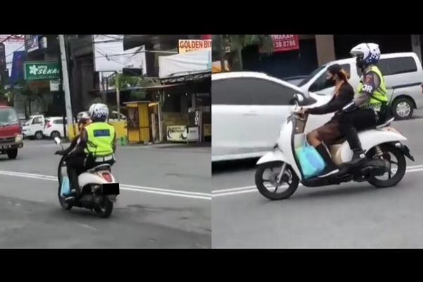 Viral Video Polisi Dibonceng Pelajar Cewek Tak Pakai Helm. (Instagram/@balimedsos)