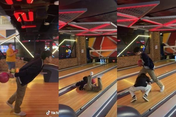 Viral Cowok Ini Malah Lempar Diri Bukan Bola Saat Main Bowling. (TikTok)