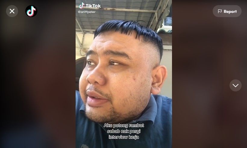 Potong Rambut Mau Wawancara Kerka, Lelaki Ini Sedih Hasilnya Mirip KIm Jong Un. (DOk: TikTok/ariffpeter)