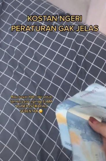 Curhat perempuan berikan uang Rp 100 ribu hanya untuk temannya yang menginap istirahat selama 1 jam saja. (TikTok/bacotnyenyee)