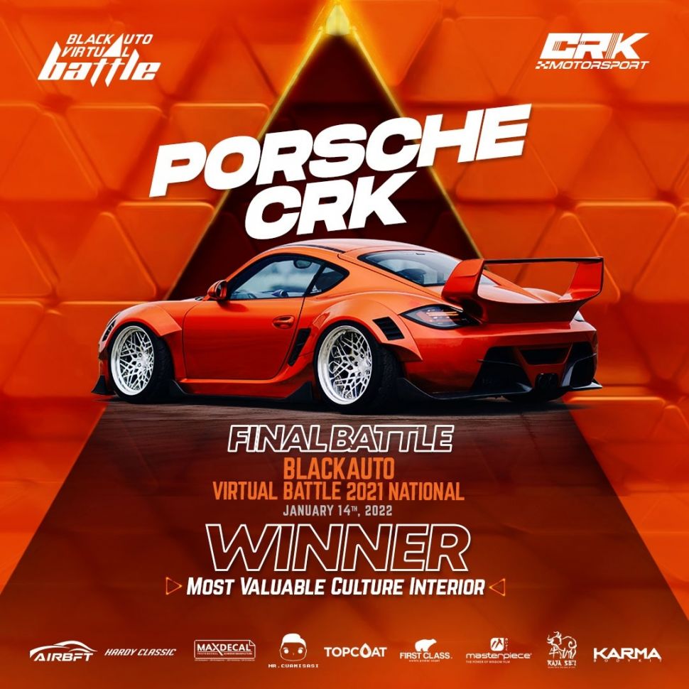 Kali ini, hasil modifikasi CRK untuk mobil Porsche mendapat gelar Most Valuable Culture Interior.di ajang Black Auto Virtual BATTLE 2021. [dokumentasi pribadi]