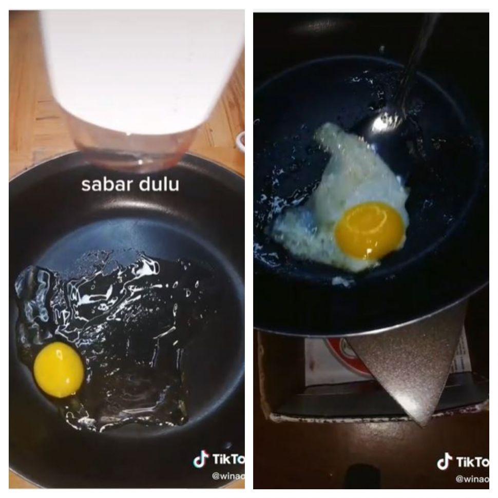 Memasak telur dengan setrika (TikTok @winaokk)