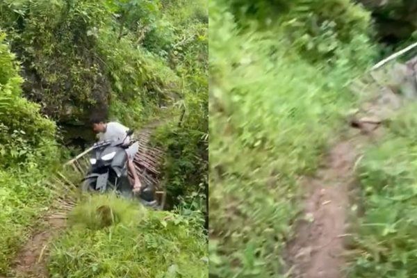 Viral Cowok Nekat Gas Motor Nmax di Jembatan Reyot. (TikTok)