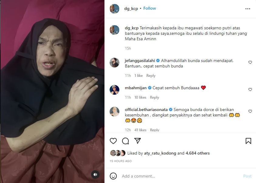 Dorce Gamalama ucapkan terima kasih ke Megawati [Instagram/@dg_kcp]