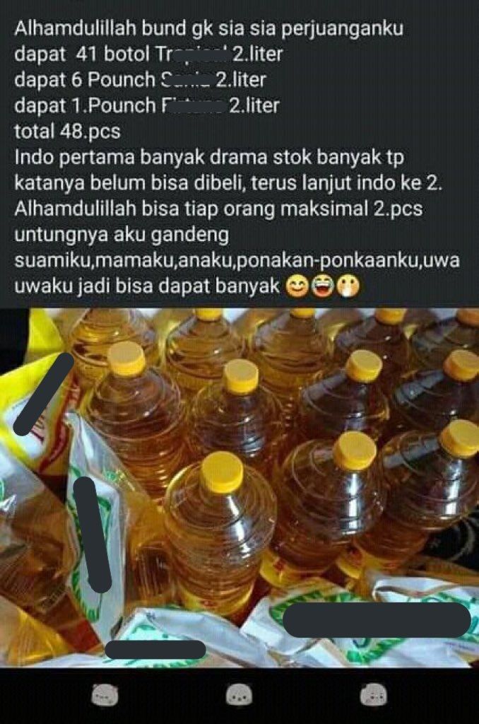 Viral Postingan Emak-Emak Bangga Nimbun Minyak Goreng Murah. (Twitter)